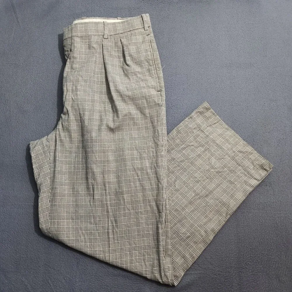 Orvis Dress Pants Men 38 (37x32) Black Glen Plaid Pleated Straight Leg